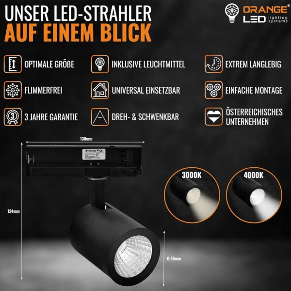 3 PHASEN SCHIENEN STRAHLER, OR 1010-85, 20W,30Â°, Schwarz, 4000K